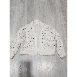 MAIVE by Anthropologie Knit Cardigan Open Front Cable Knit Cream Ivory M Used